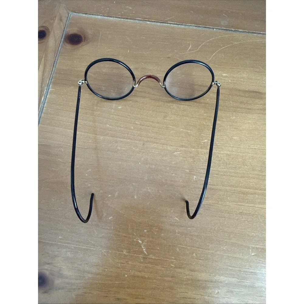 Antique Windsor Style Eyeglasses Black Metal Frame Gold Tone Hinges With Case